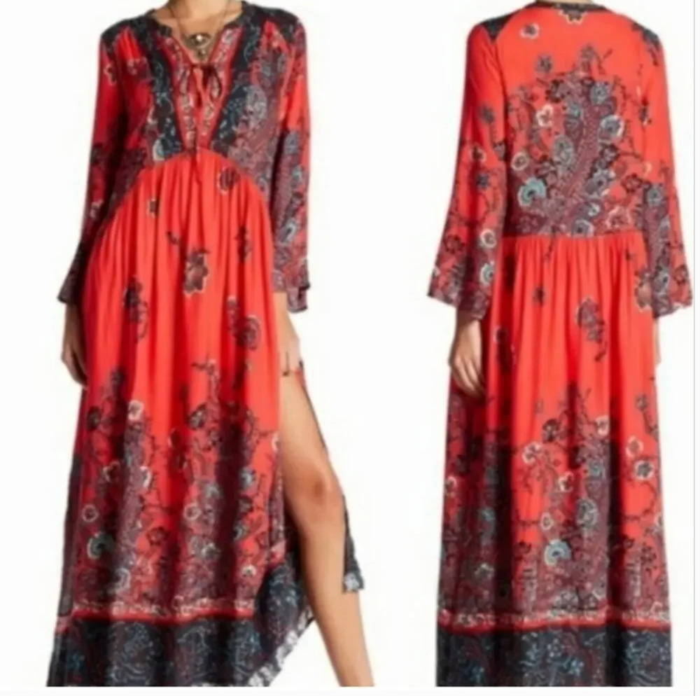 Free People If You Only Knew Maxi Dress Red Print Boho Festival Flowy Small